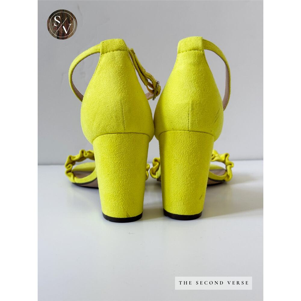 Unisa Diara Suede Strap Ruffle Block Heels Bright Yellow Size 9 - Picture 4 of 6